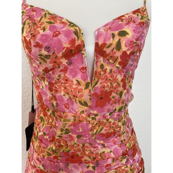 ASTR The Label Tank Dress Meg Mini Floral Pleated Smocked Plunge - Picture 3 of 12